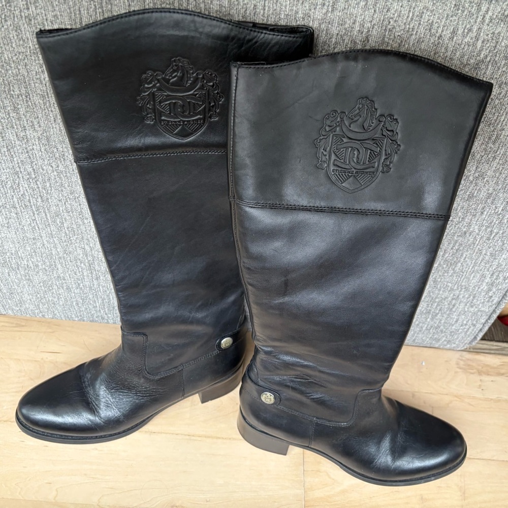 Etienne Aigner Knee High Black Leather Riding Boots